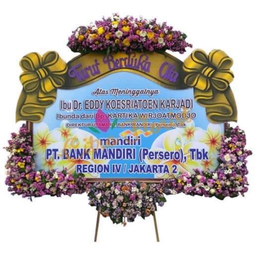 Papan Bunga Duka Cita Banner 2.5 Meter, Bunga 4 Titik (3 Bawah & 1 Atas) + Pita Sterofoam - Gambar 2