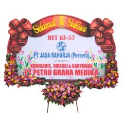 Papan Bunga Selamat & Sukses Banner 2.5 Meter, Bunga 3 Titik Bawah & Pita Sterofoam