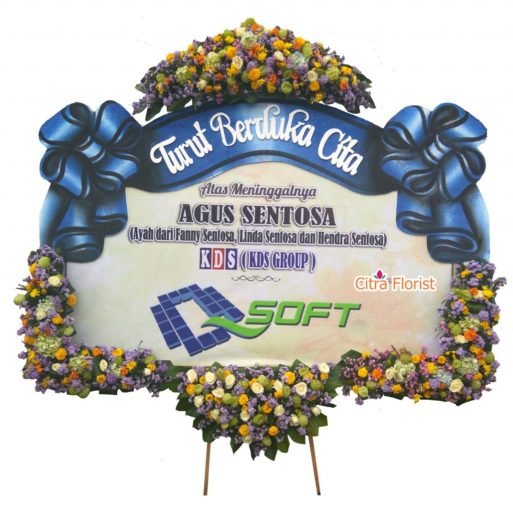 Papan Bunga Duka Cita Banner 2.5 Meter, Bunga 4 Titik (3 Bawah & 1 Atas) + Pita Sterofoam - Gambar 3