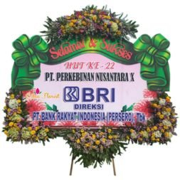 Papan Bunga Selamat & Sukses Banner 2.5 Meter, Bunga 4 Titik (3 Bawah & 1 Atas) + Pita Sterofoam