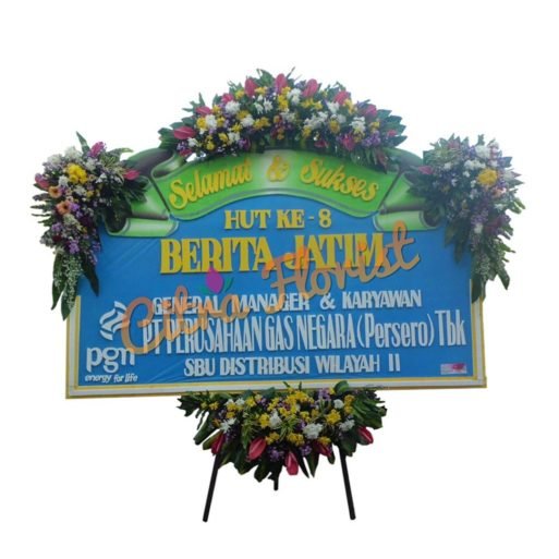 Papan Bunga Selamat & Sukses Sterofoam 2.5 Meter, Bunga 4 Titik (3 Atas & 1 Bawah)