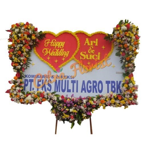 Papan Bunga Happy  Wedding Sterofoam 2.5 Meter, Bunga 5 Titik (3 Bawah & 2 Kanan Kiri Atas) + Pita Sterofoam Love - Gambar 2