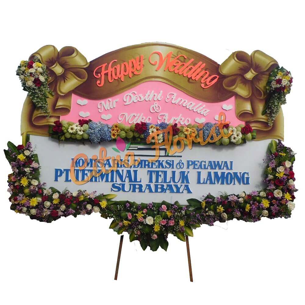 (BTR) Papan Bunga Happy Wedding Sterofoam 2.5 Meter, Bunga Bawahan Ceplokan List Tengah