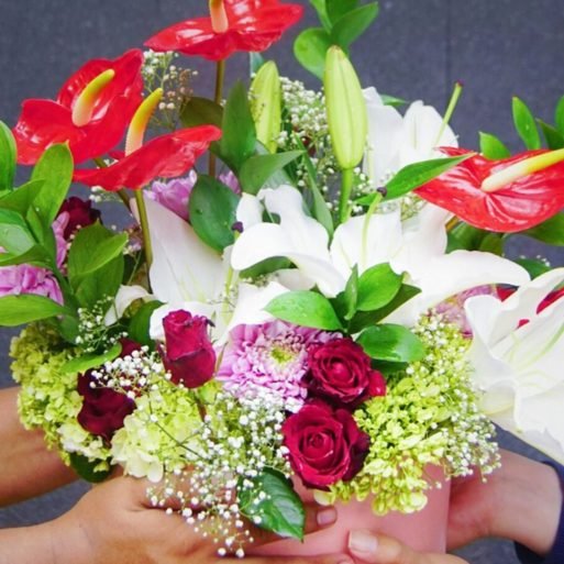 Fresh Flowerbox A Mix Fleur Round Pink - Gambar 2