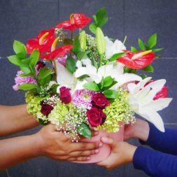 Fresh Flowerbox A Mix Fleur Round Pink