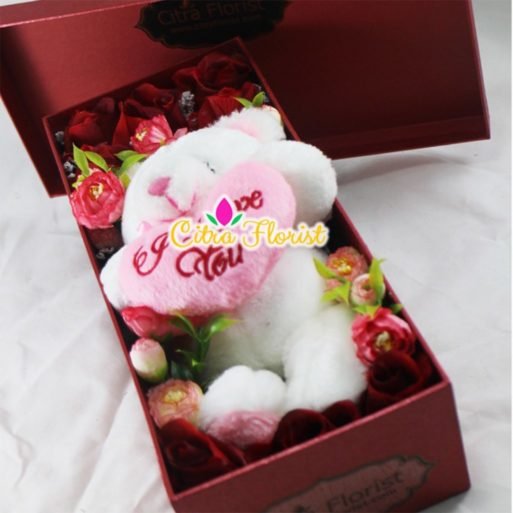 Artificial Flowerbox Roses Rectangle Maroon - Gambar 2