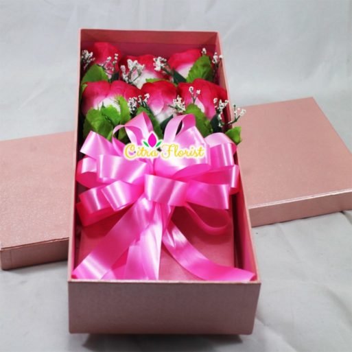 Artificial Flowerbox Roses Rectangle Pink - Gambar 3