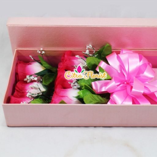 Artificial Flowerbox Roses Rectangle Pink - Gambar 2