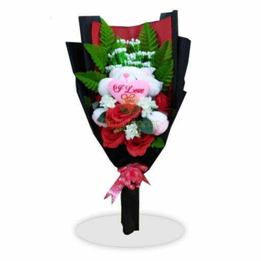 Bouquet Artificial Rose with Doll - Gambar 2