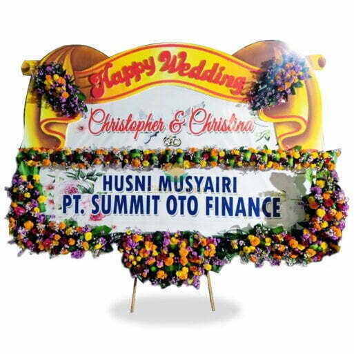 (SDA) Papan Bunga Happy Wedding Banner 2.5 Meter, Bunga Bawahan List Tengah Ceplokan + Pita Sterofoam